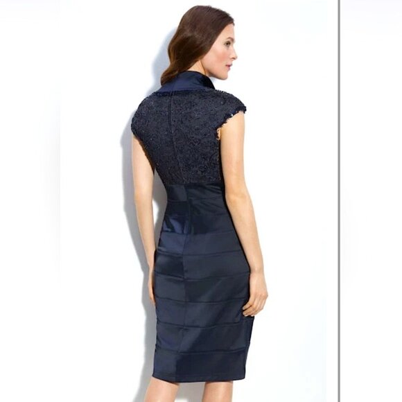 EUC Tadashi Shoji Navy Blue Cap Sleeve Lacey Cocktail Dress in Women's 16 - Picture 9 of 12